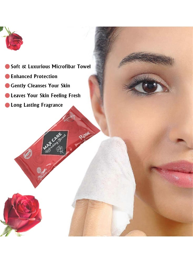 ماكس كير عبوة من 25 منشفة مبللة منعشة للصالة الرياضية، صالون التجميل، مناشف تبريد، مناشف للاستخدام مرة واحدة، مناشف مبللة منعشة لإزالة المكياج برائحة الورد - Image 3